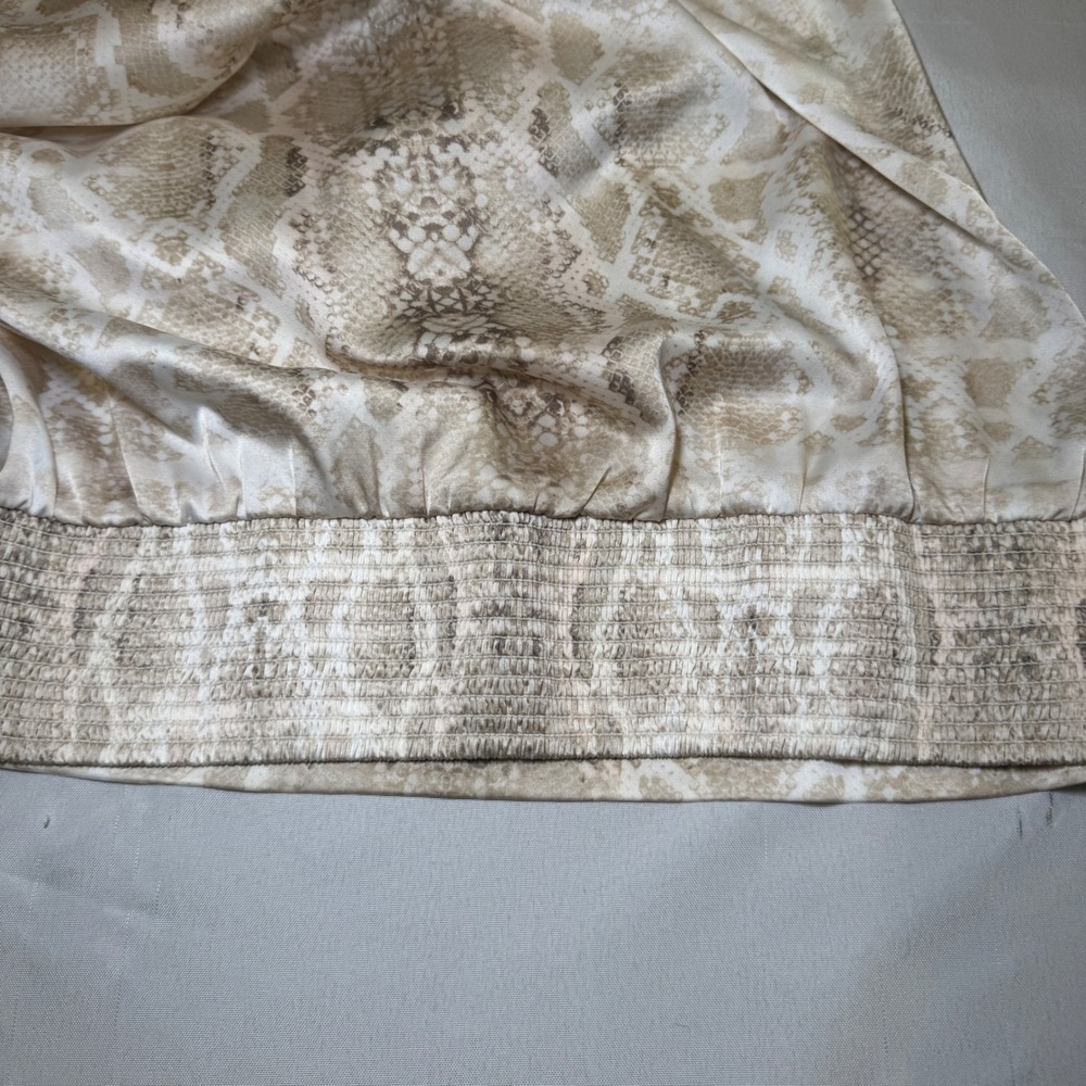White House Black Market Snakeskin Halter Top Beige Surplice Smocked Blouse WHBM - Picture 10 of 10